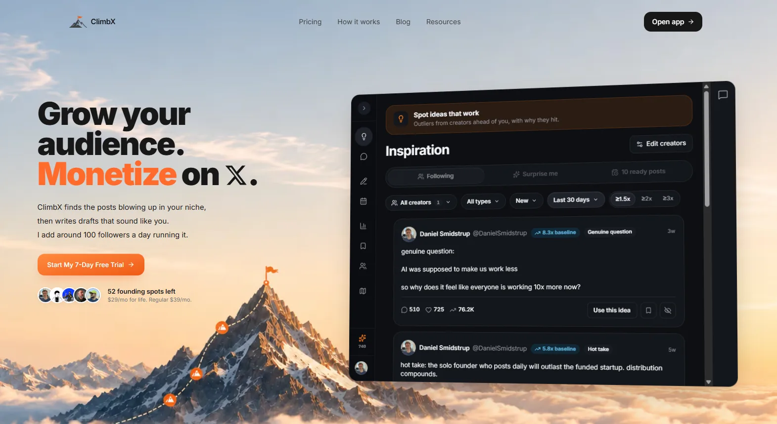 ClimbX homepage