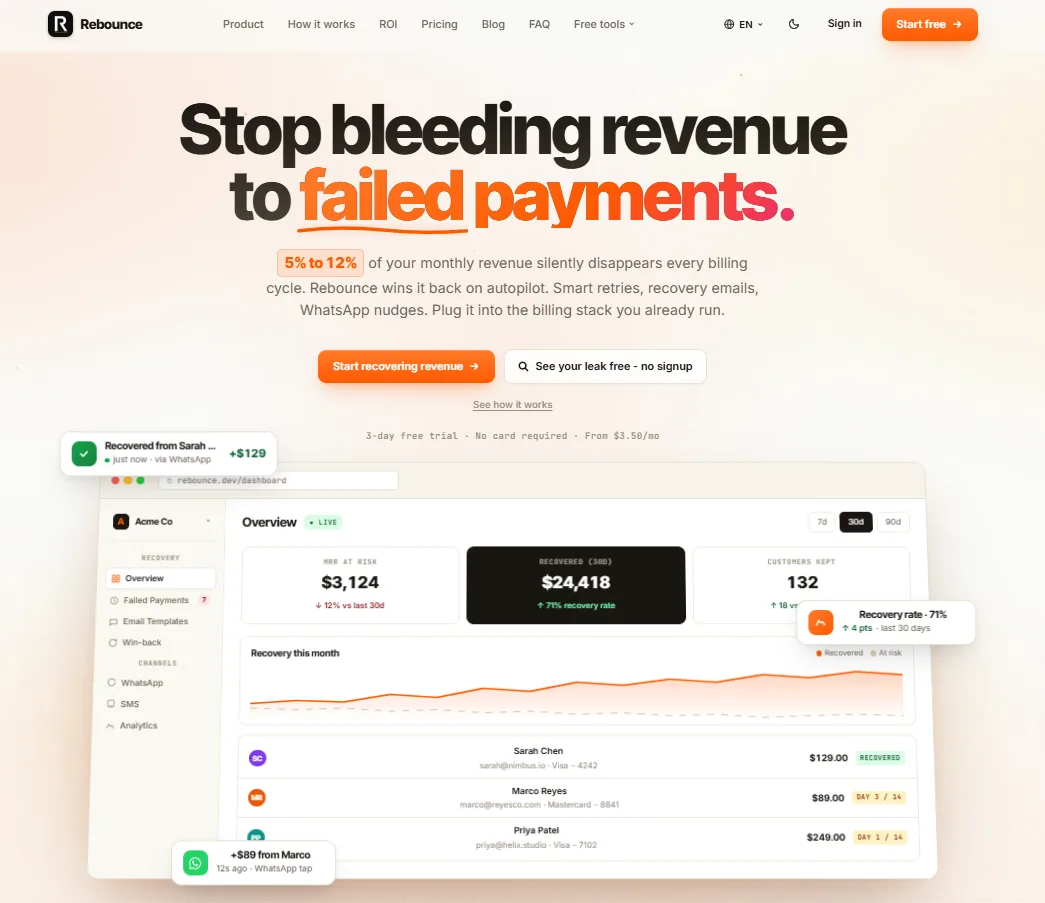 Rebounce homepage